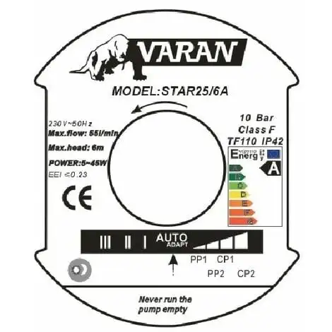 Varan Motors - STAR25-6A Circulateur électronique De Chauffage Haut Rendement 25-60/180 EEI<=0.23 5-45W - Vert 3 Varan Motors - STAR25-6A Circulateur électronique De Chauffage Haut Rendement 25-60/180 EEI<=0.23 5-45W - Vert – Image 3